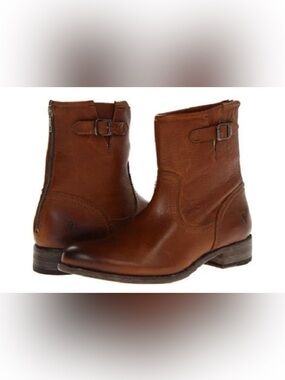 Frye Brown Leather Suede-Trim Ankle Boots Back Zipper